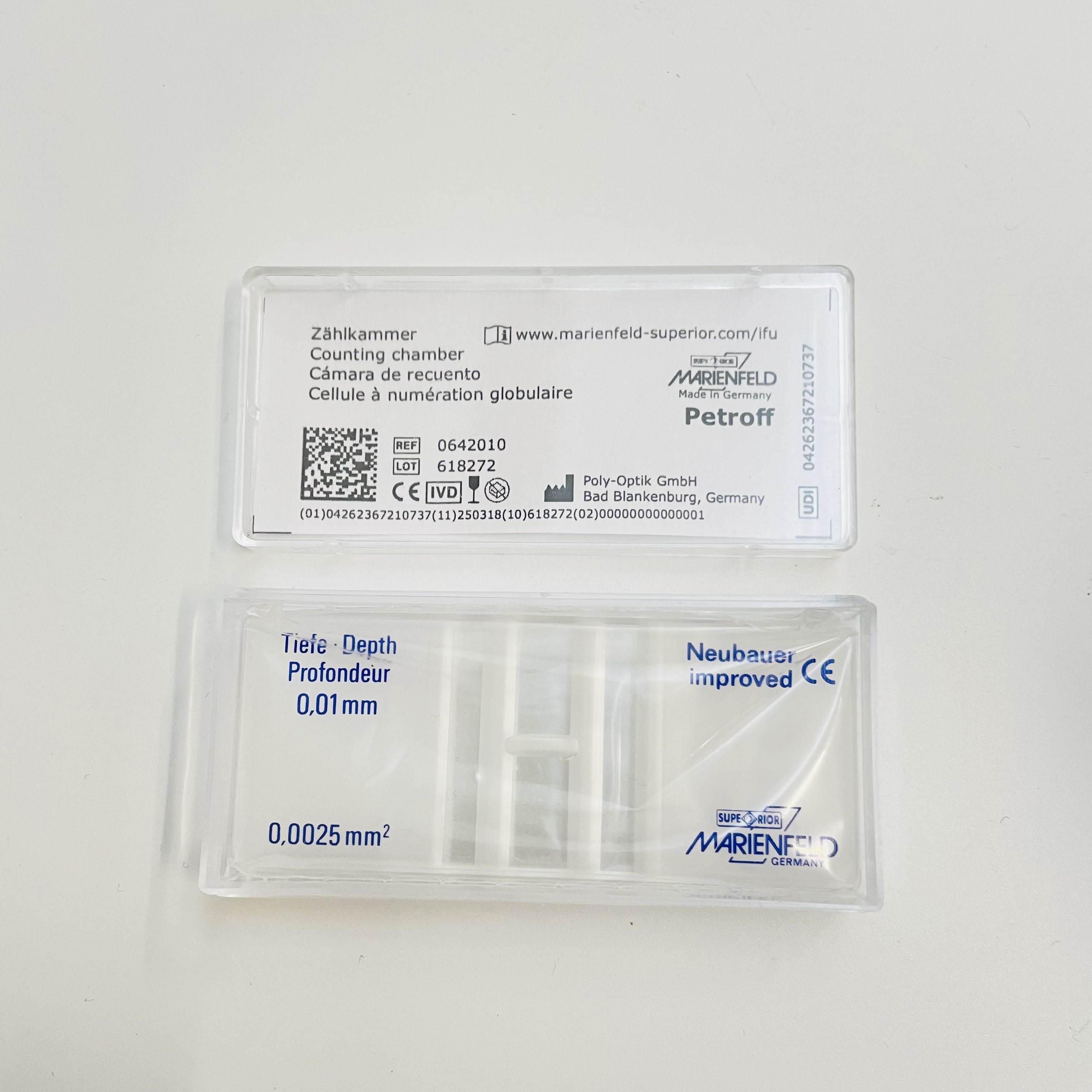 德国原装进口Marienfeld细菌计数板/精子计数板0642010 Petroff Neubauer improved Tiefe Depth 0.01mm 德国原装进口Marienfeld细菌计数板/精子计数板0642010 Petroff Neubauer improved Tiefe Depth 0.01mm